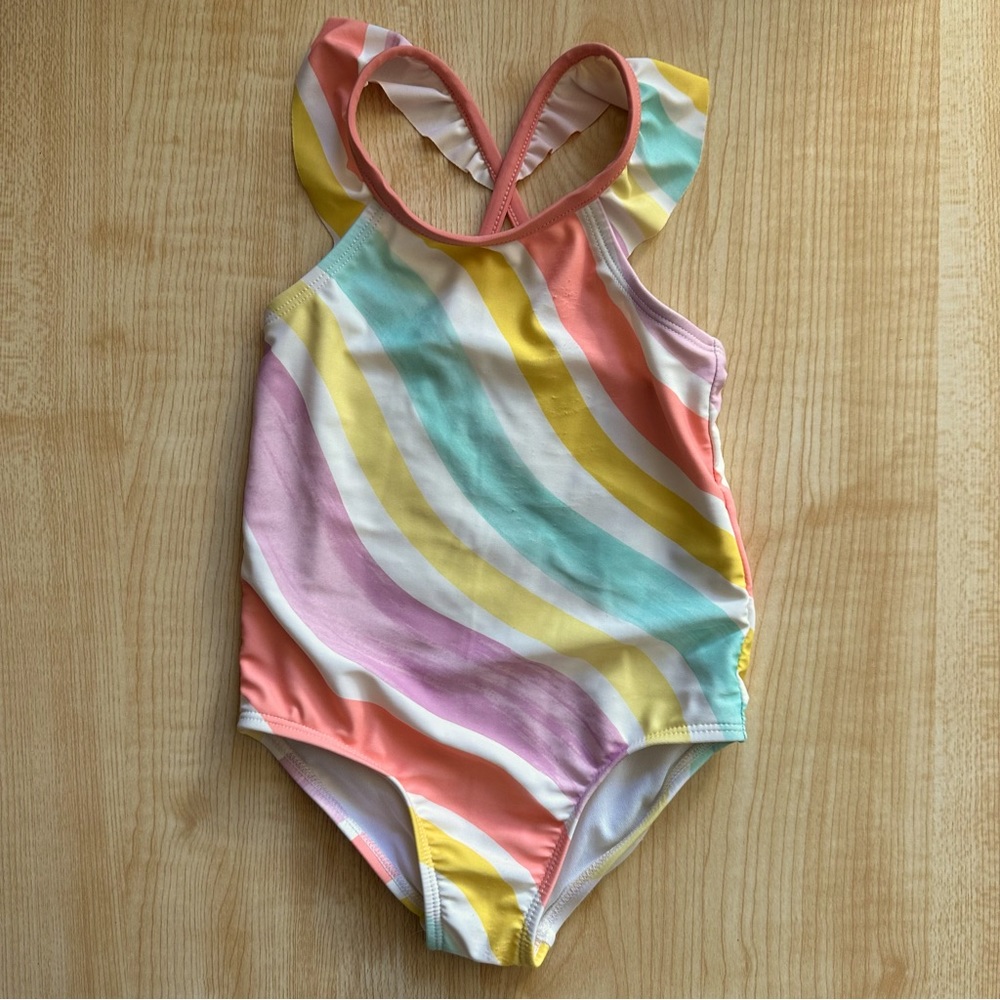 Carter’s Toddler Girls Colorful Striped One Piece Flutter Sleeve Swimsuit - 2T